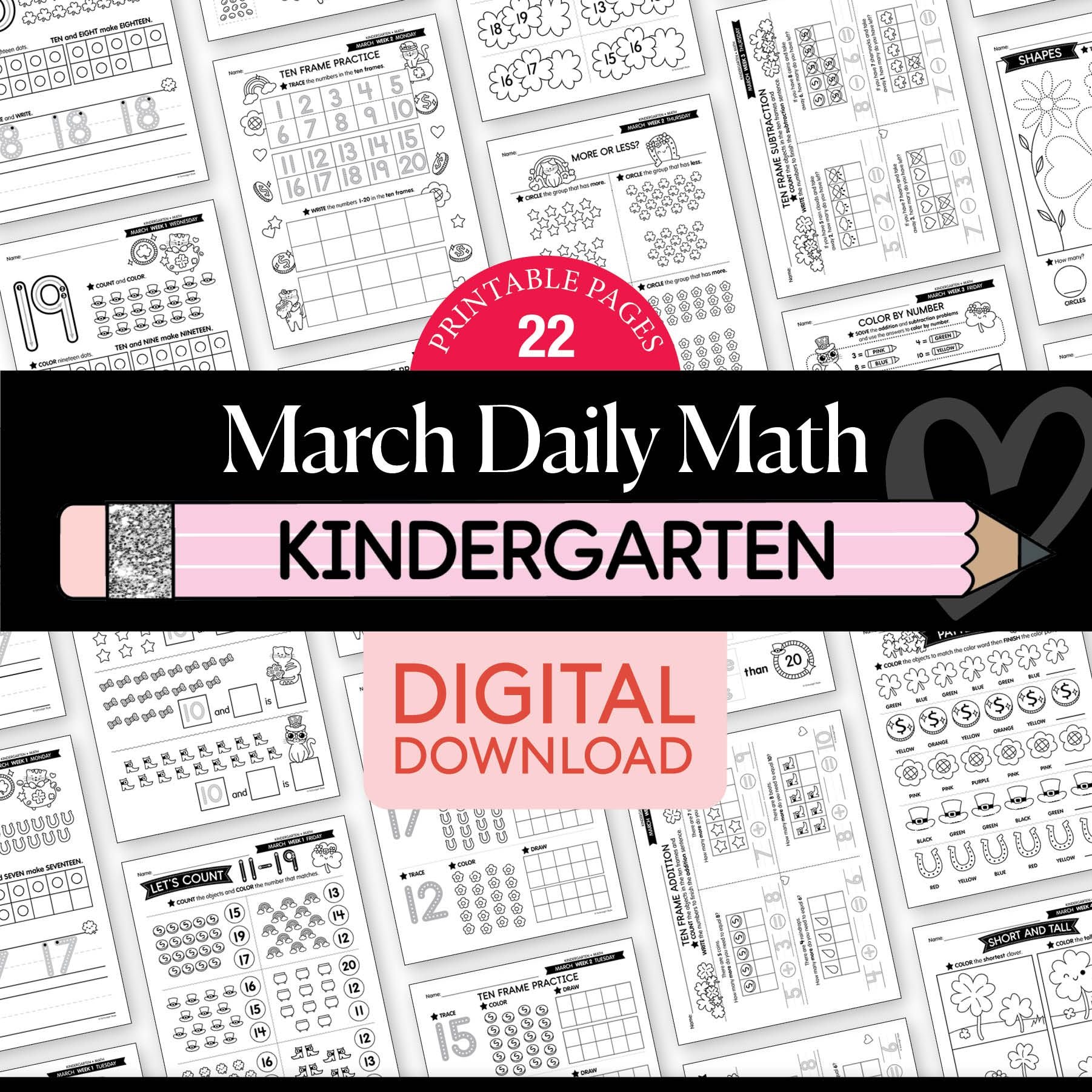 Printable Kindergarten March Daily Math