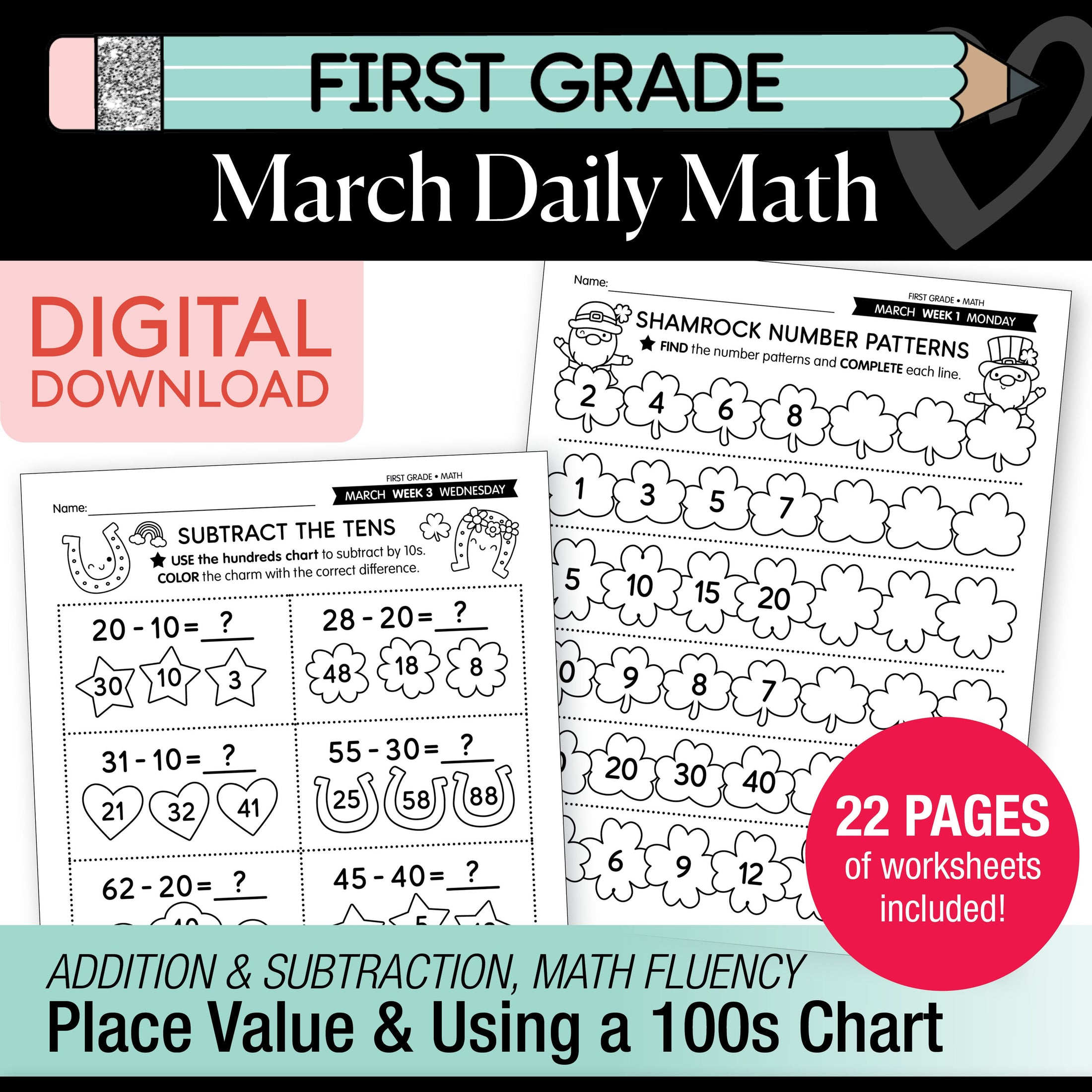 Printable First Grade March Daily Math