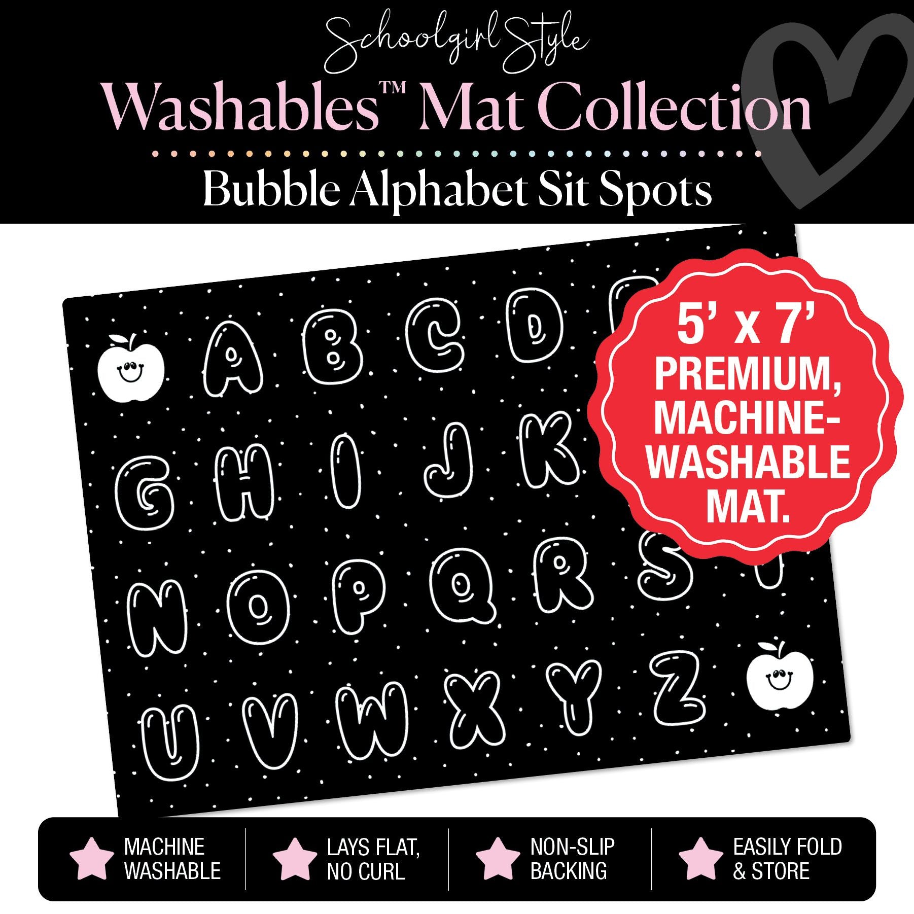 Black and White Bubble Alphabet Sit Spot Classroom Mat by Schoolgirl Style