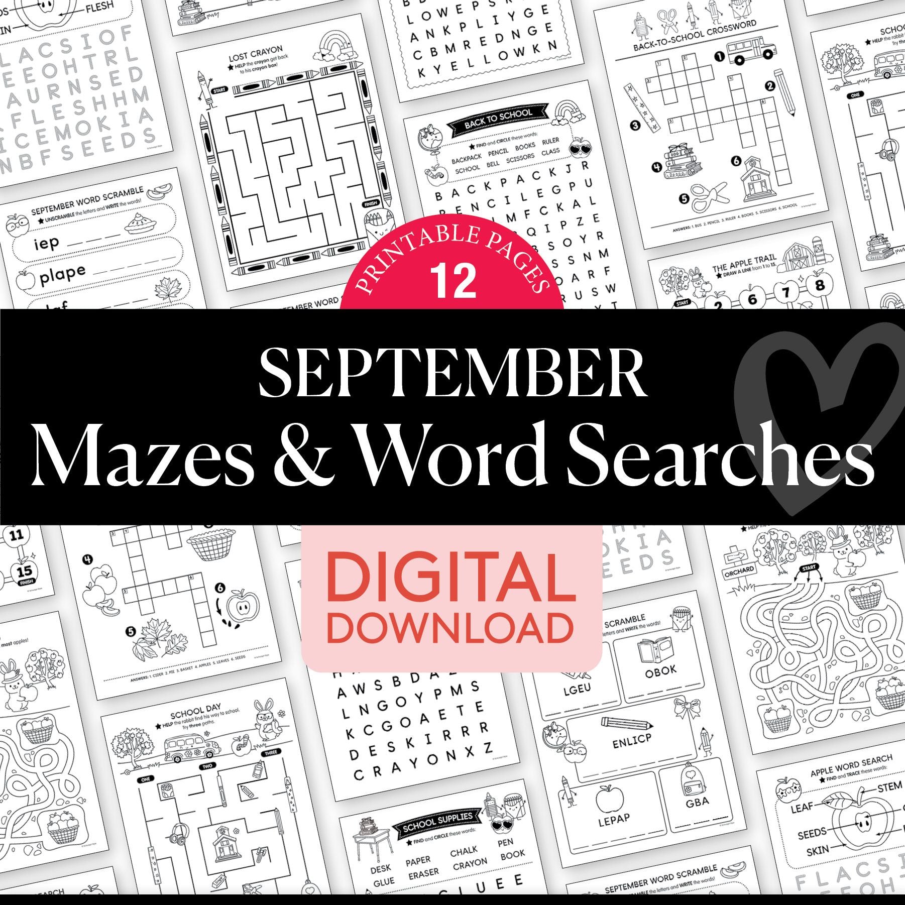 September Mazes and Word Searches