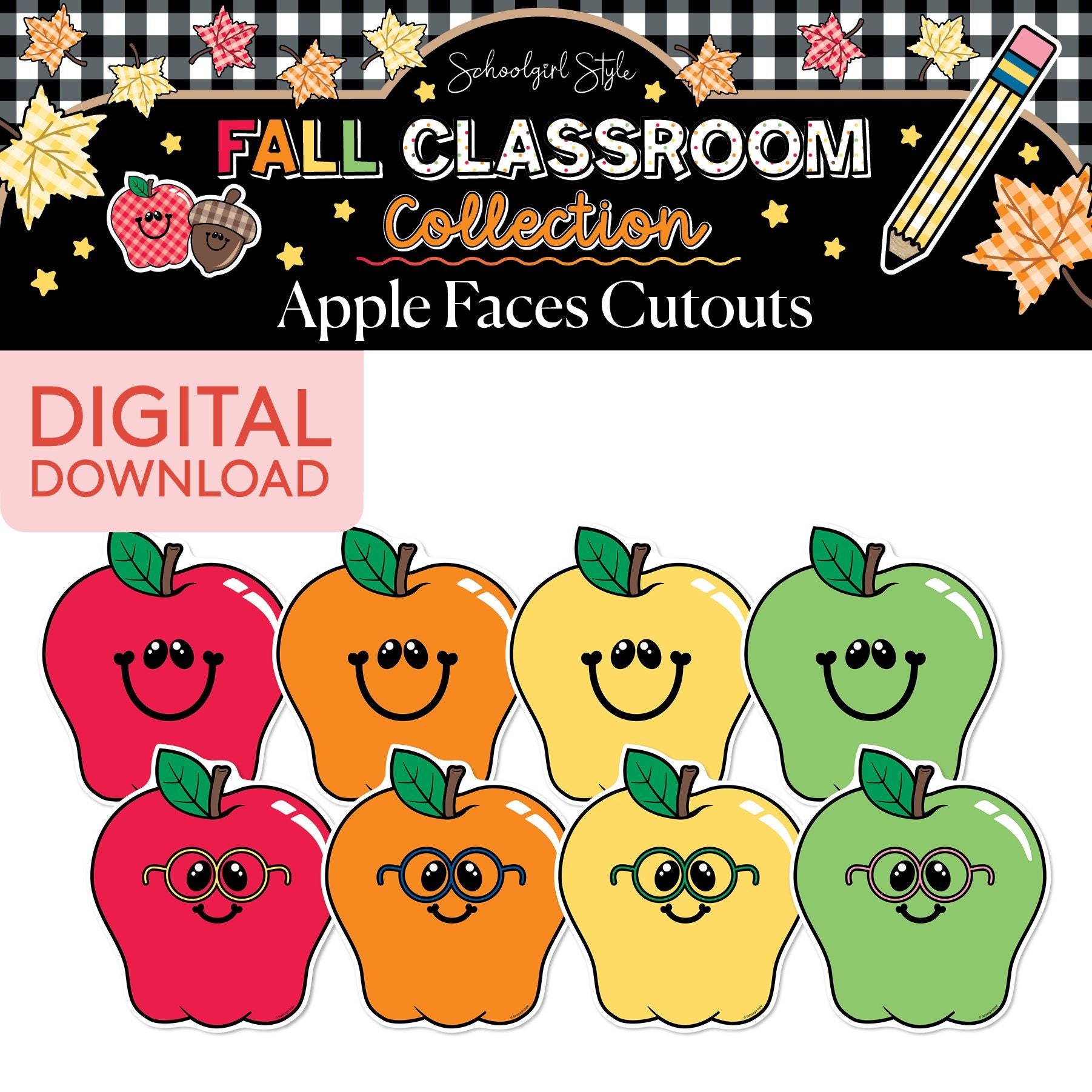 Printable Fall Apple Faces Cutouts | 90s Teacher