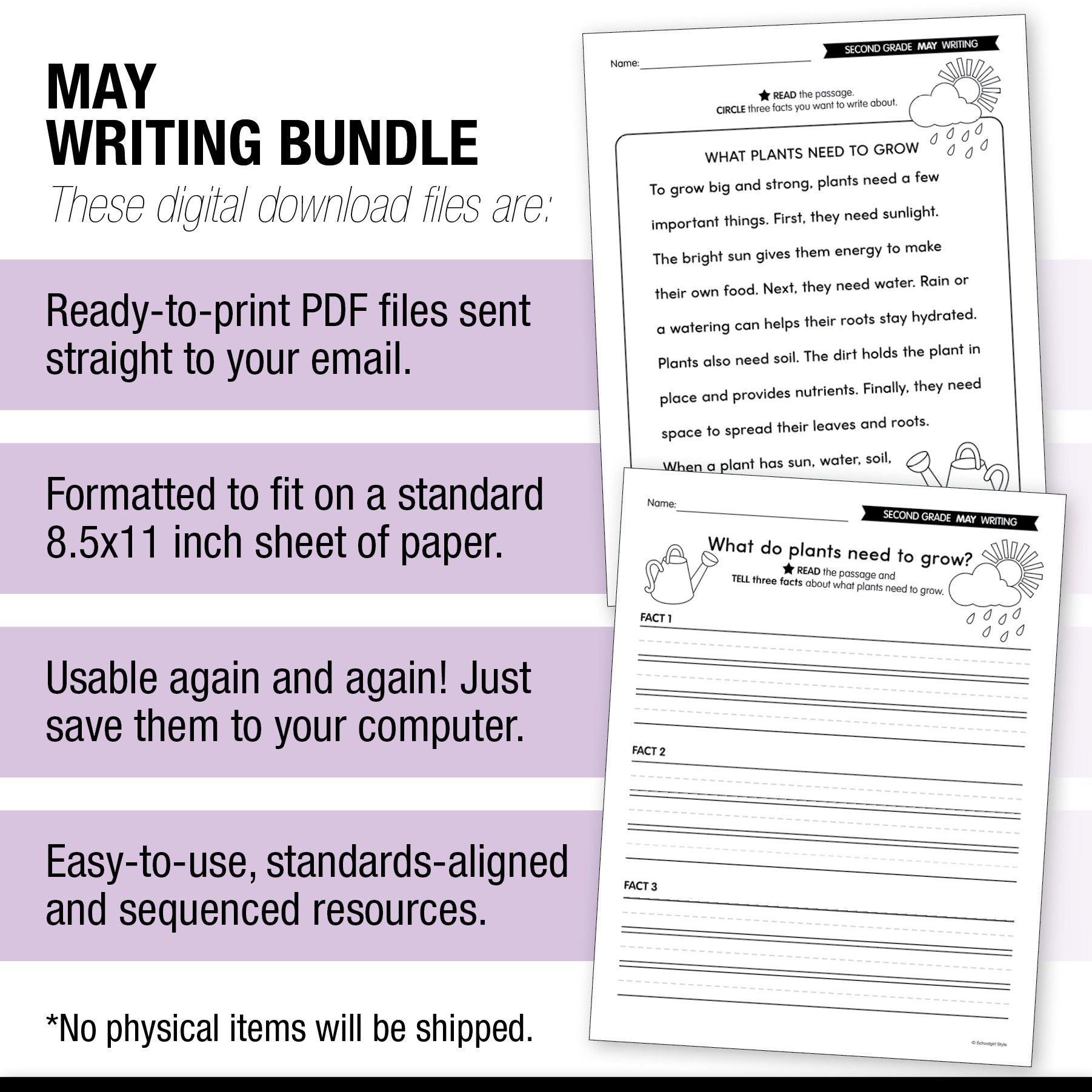 Printable Second Grade May Writing Bundle