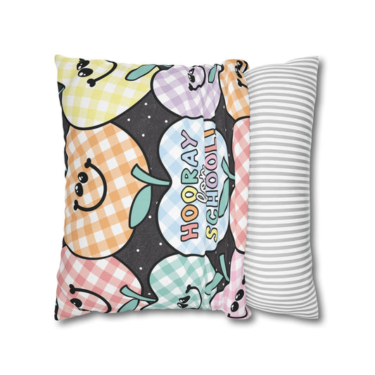 Hooray for School Apple Checkerboard Black Classroom Pillow Cover | A Year In Pastel