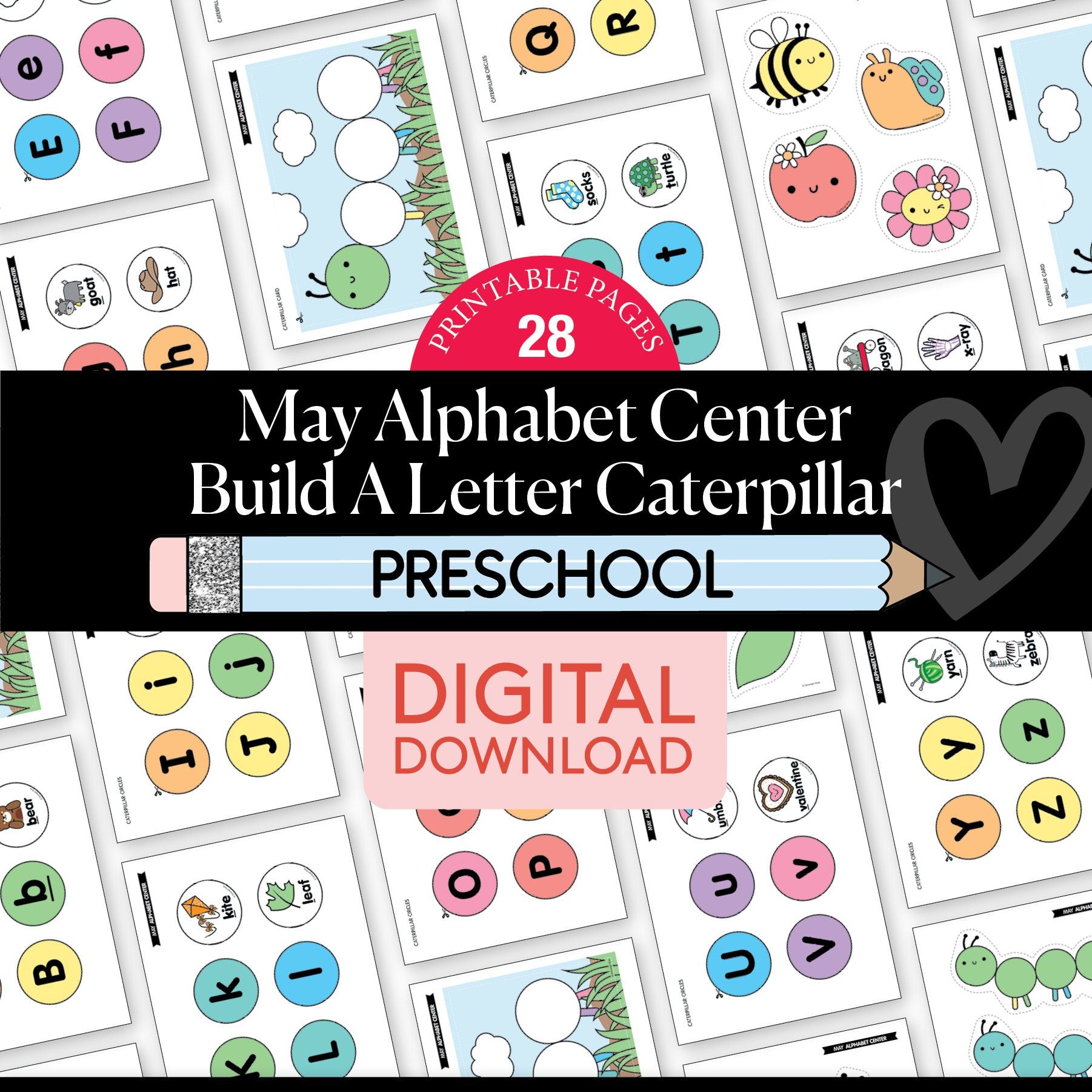 Printable Preschool May Alphabet Center Build a Letter Caterpillar