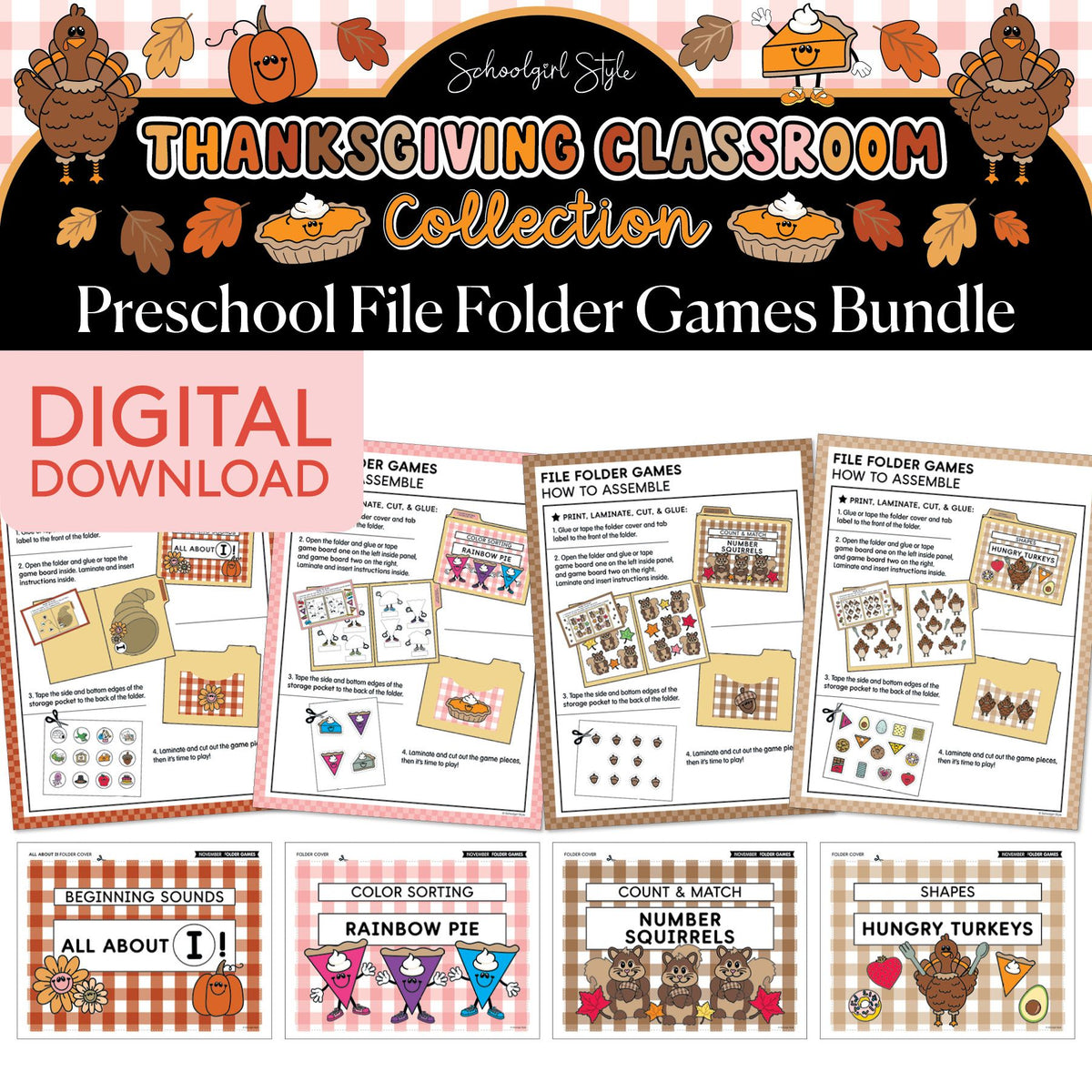 Printable Thanksgiving November Preschool File Folder Games | 90s Teacher