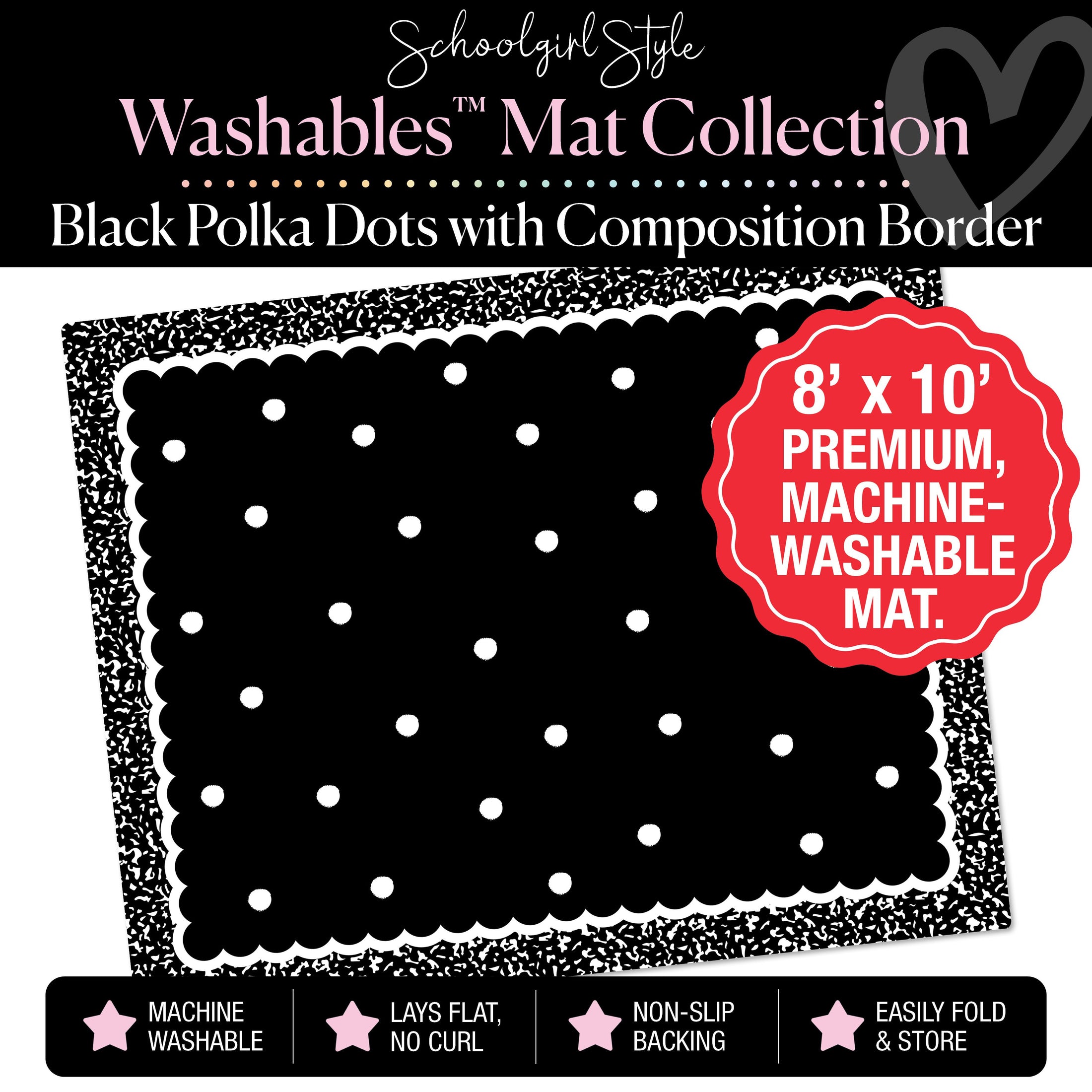 Black and White Polka Dot Backdrop with Composition Border Classroom Mat by Schoolgirl Style