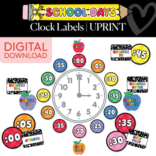 Printable Bright Rainbow Clock Classroom Labels | School Days 