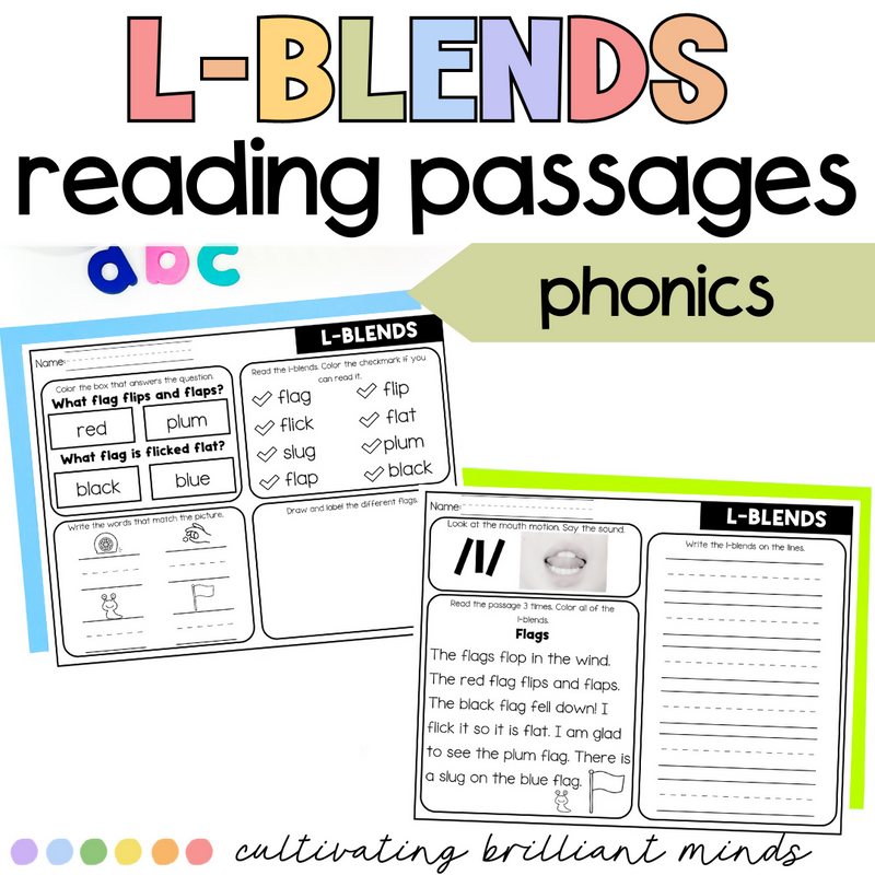 L-Blends Reading Passages | Decodable Passages with Comprehension Questions SoR