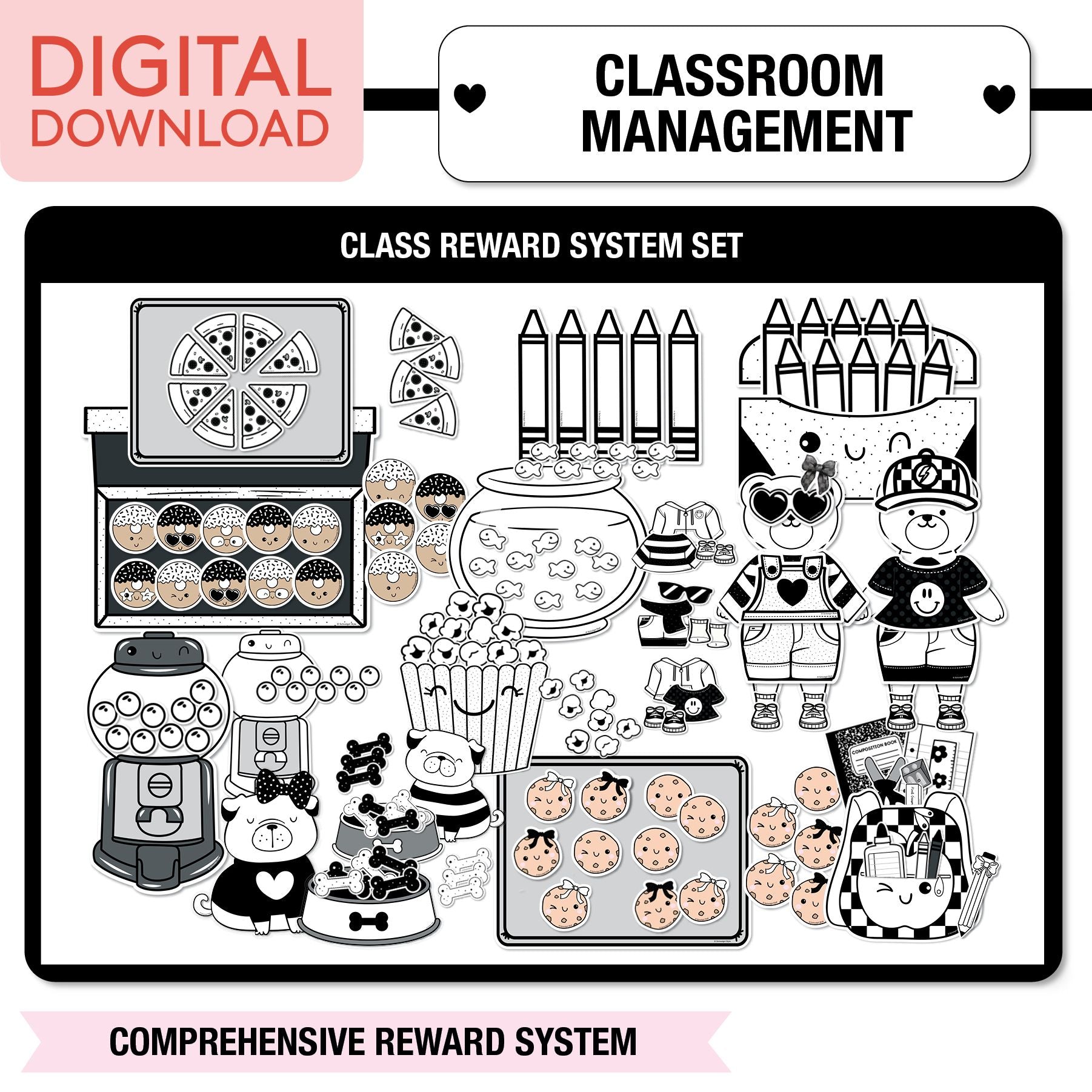 Printable Ultimate Black and White Classroom Management and Organization Bundle