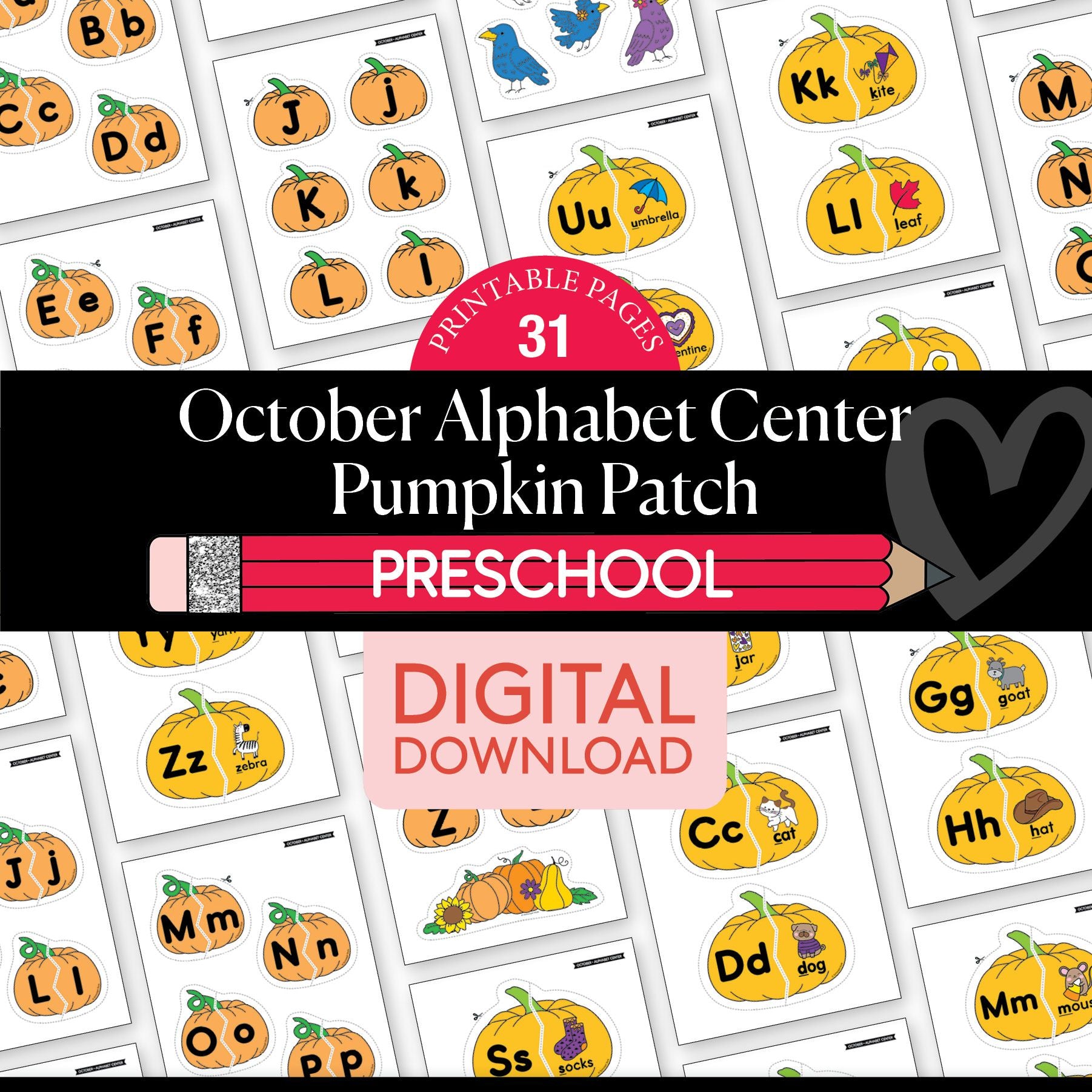 Printable Preschool October Alphabet Center Activities