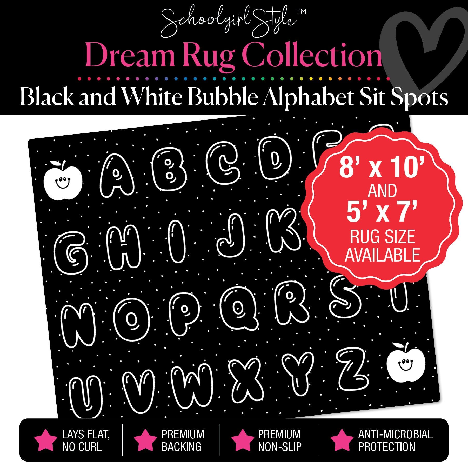 Black and White Bubble Alphabet Sit Spot Classroom Rug by Schoolgirl Style