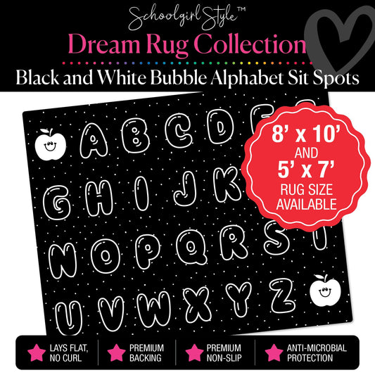 Black and White Bubble Alphabet Sit Spot Classroom Rug by Schoolgirl Style