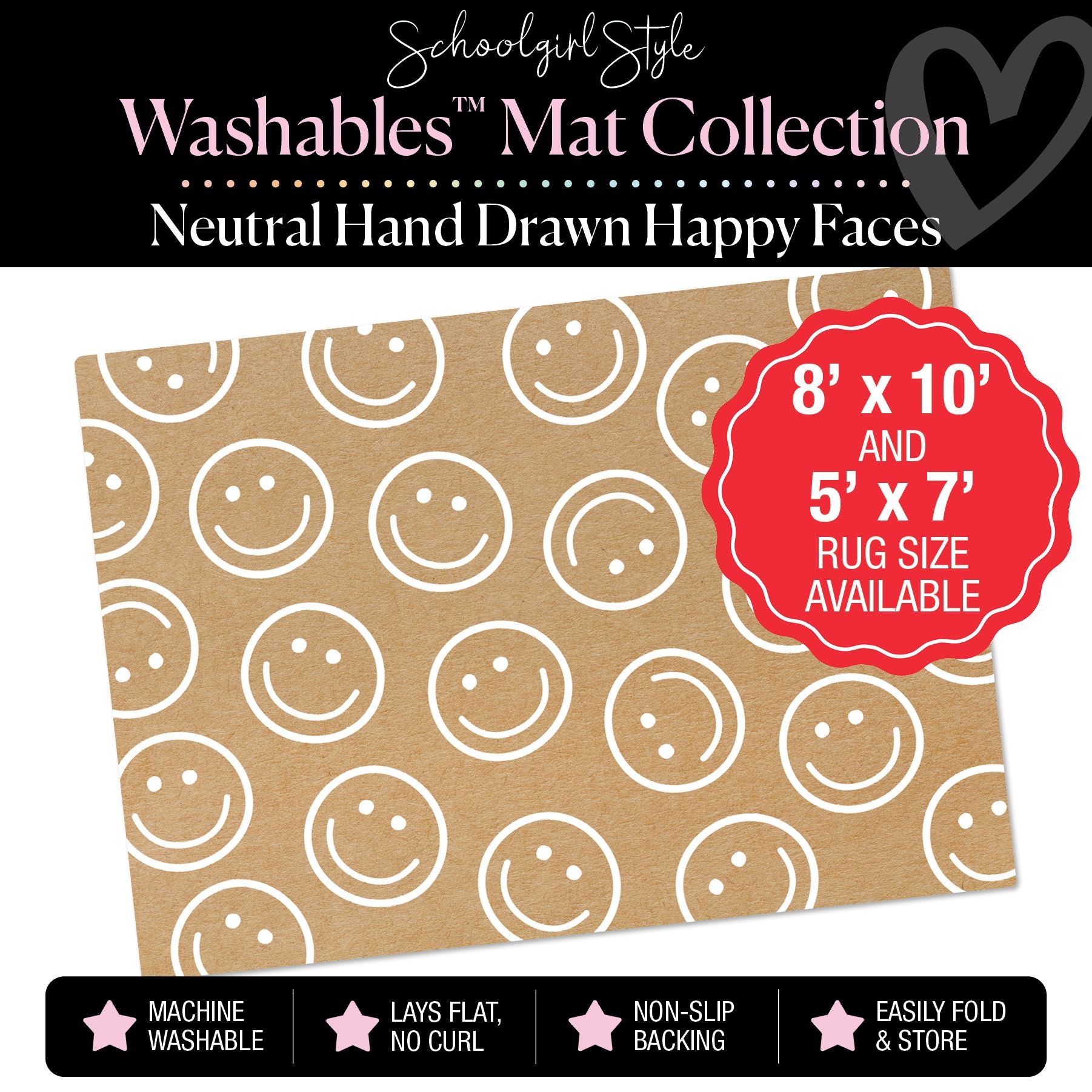 Scattered Happy Faces on Kraft Background Classroom Mat by Schoolgirl Style