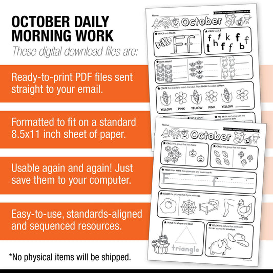 Printable Kindergarten October Daily Morning Work