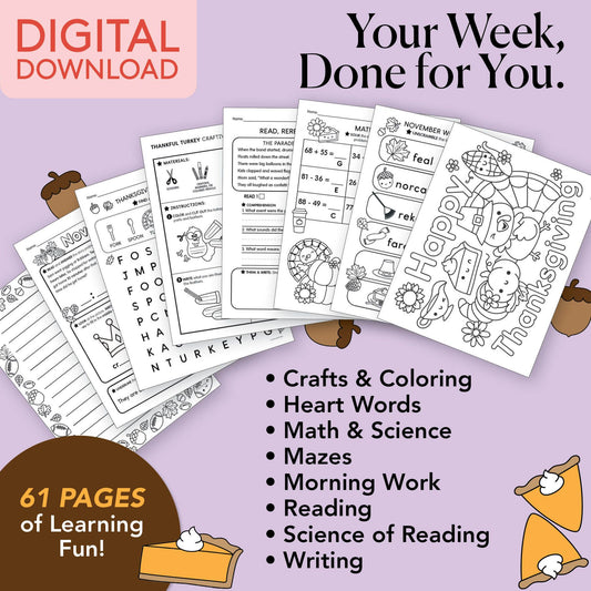 Printable Second Grade November Week 4 Resources