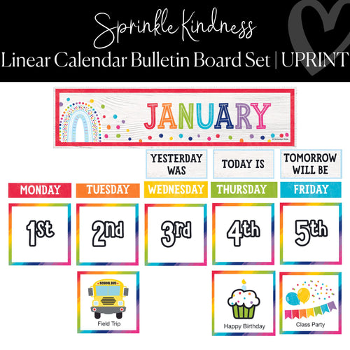 Linear Calendar Early Childhood Rainbow Classroom Decor Sprinkle Kindness by UPRINT