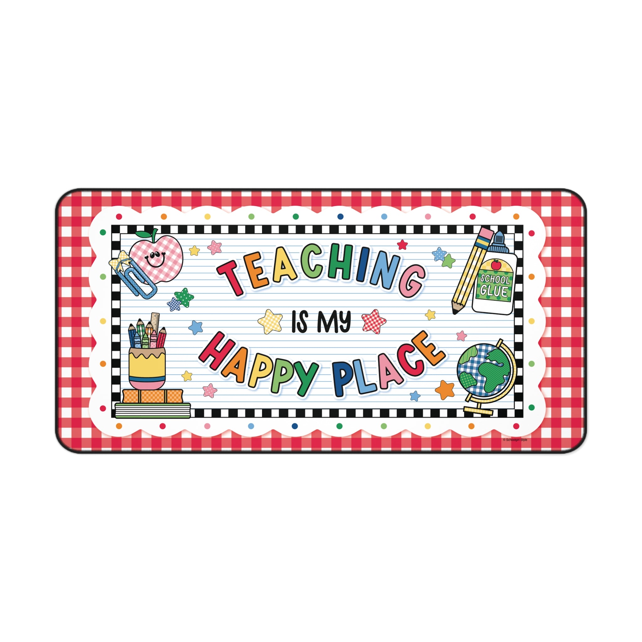 Teaching Is My Happy Place Red Gingham Desk Mat | 90s Teacher