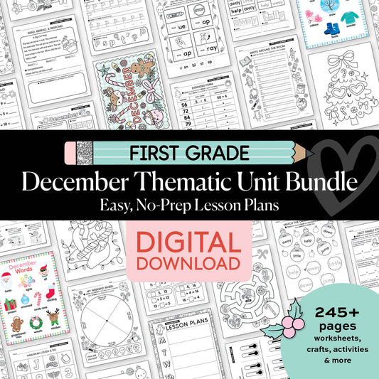 Printable First Grade December Thematic Unit Bundle