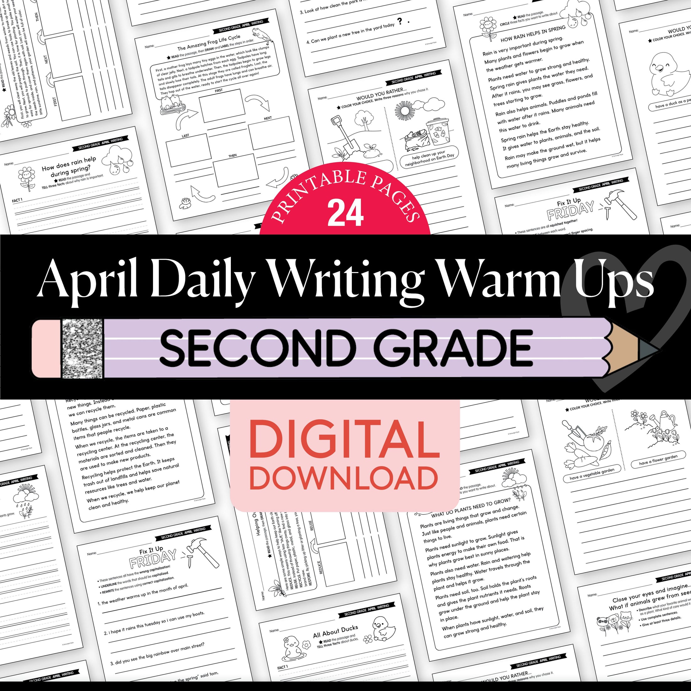 Printable Second Grade April Daily Writing Warm Ups