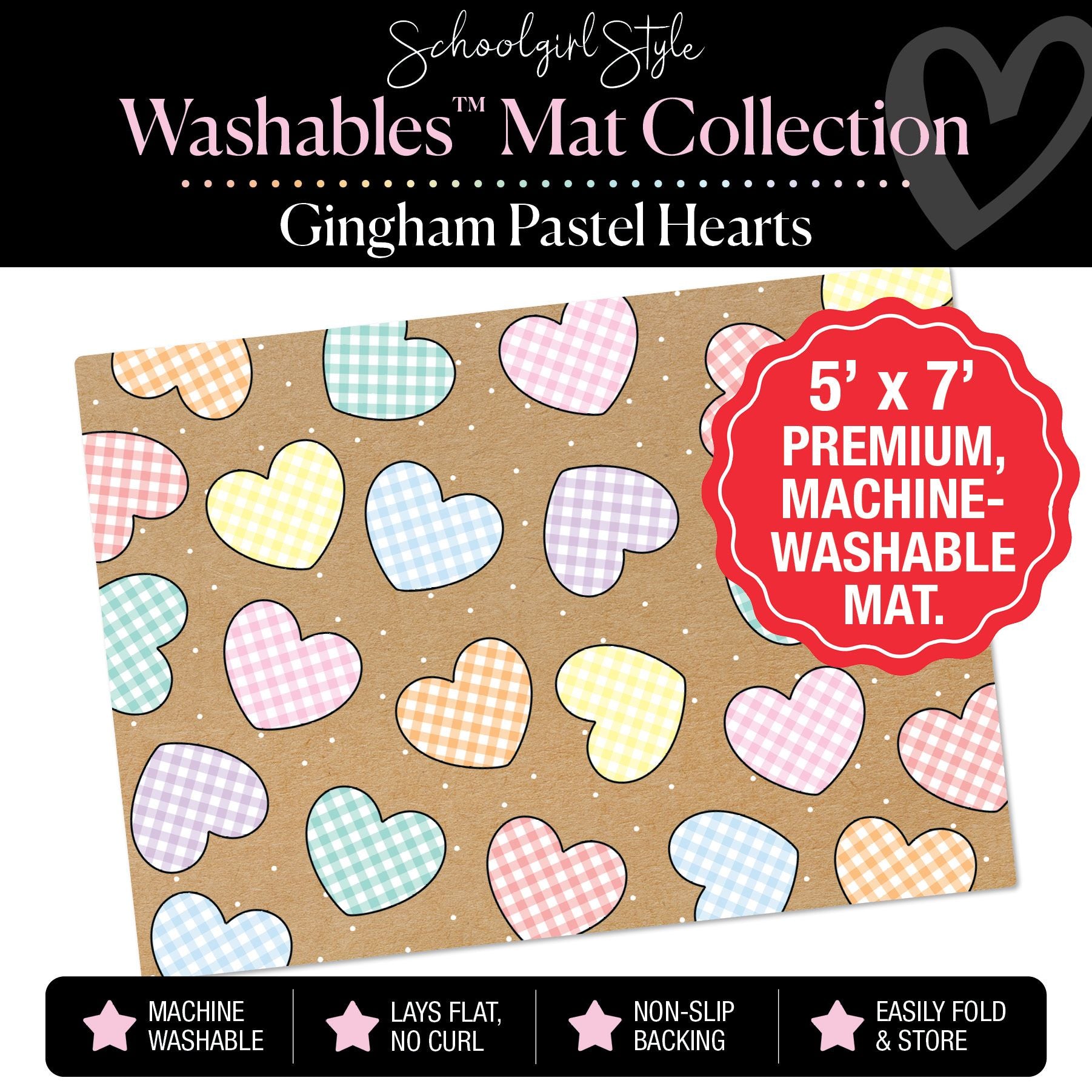Scattered Pastel Hearts on Banner Backdrop Classroom Mat by Schoolgirl Style
