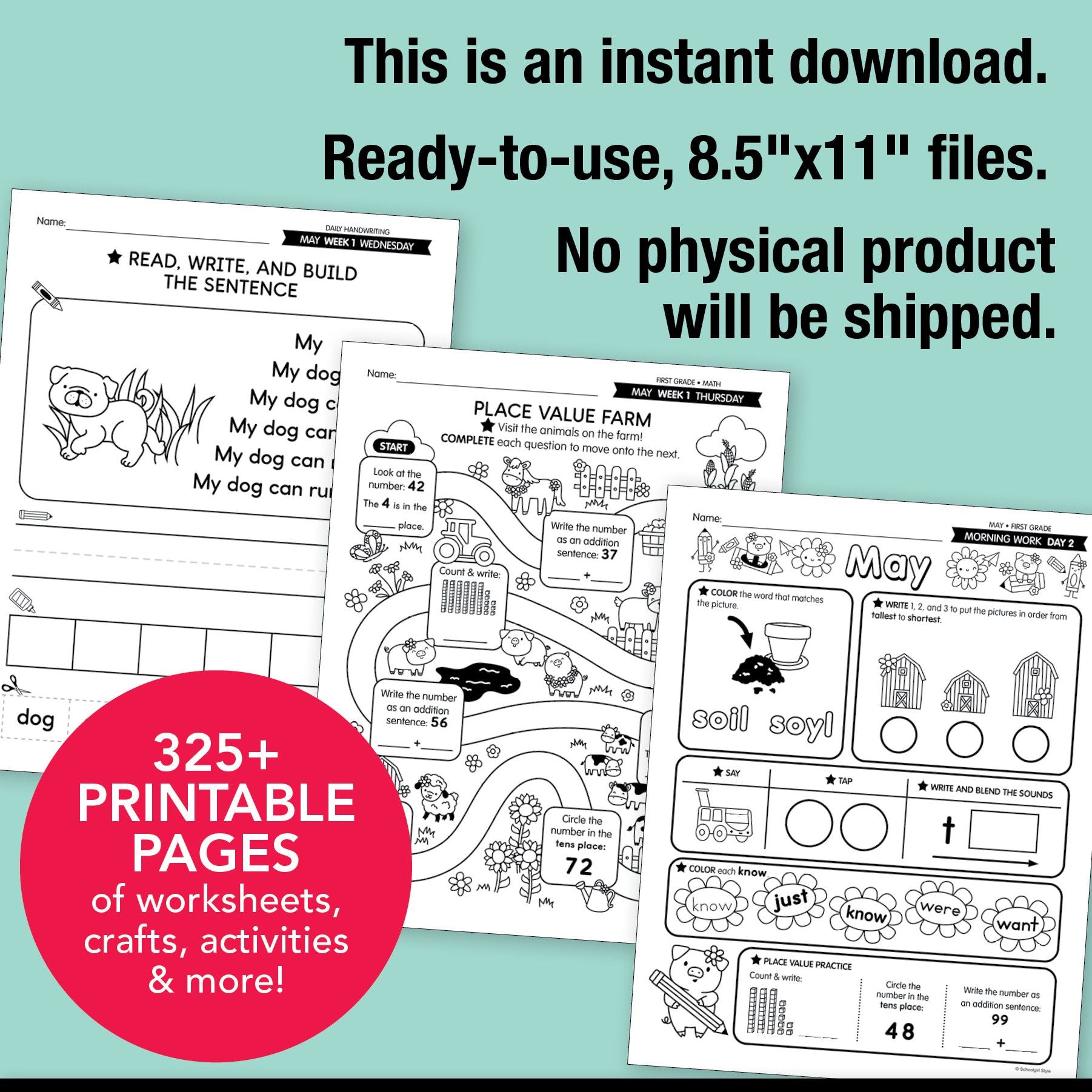 Printable First Grade May Thematic Unit Bundle