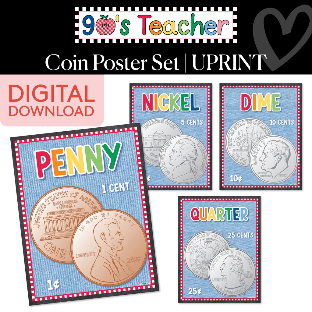 Printable Retro Coin Poster Set | 90s Teacher