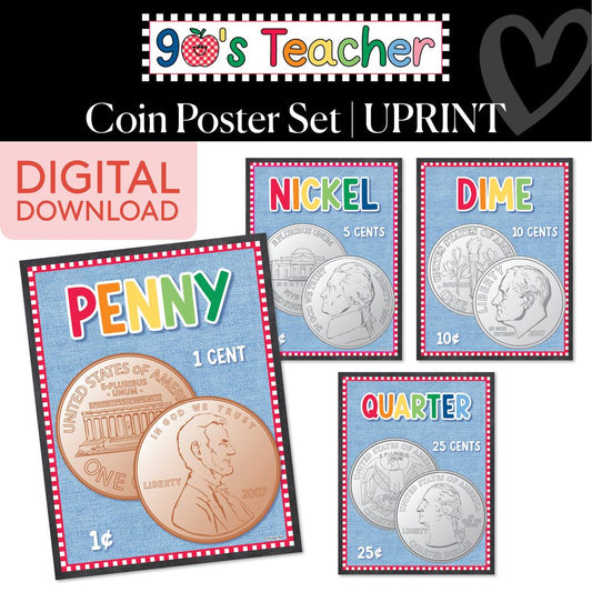 Printable Retro Coin Poster Set | 90s Teacher