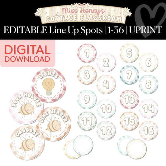 Printable Calming Editable Line Up Spots 1-36 | Miss Honey's Cottage Classroom