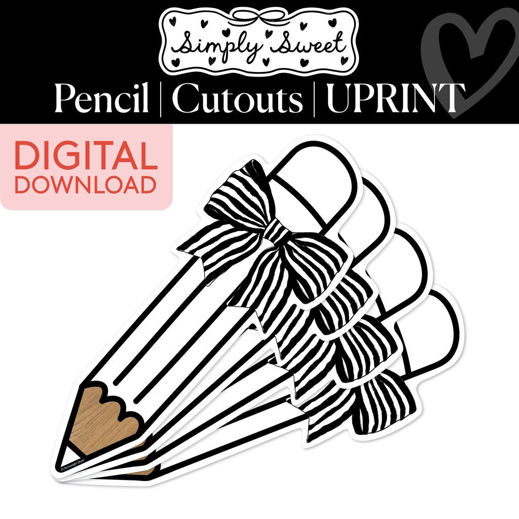 Printable Classic Black and White Pencil Cutouts | Simply Sweet