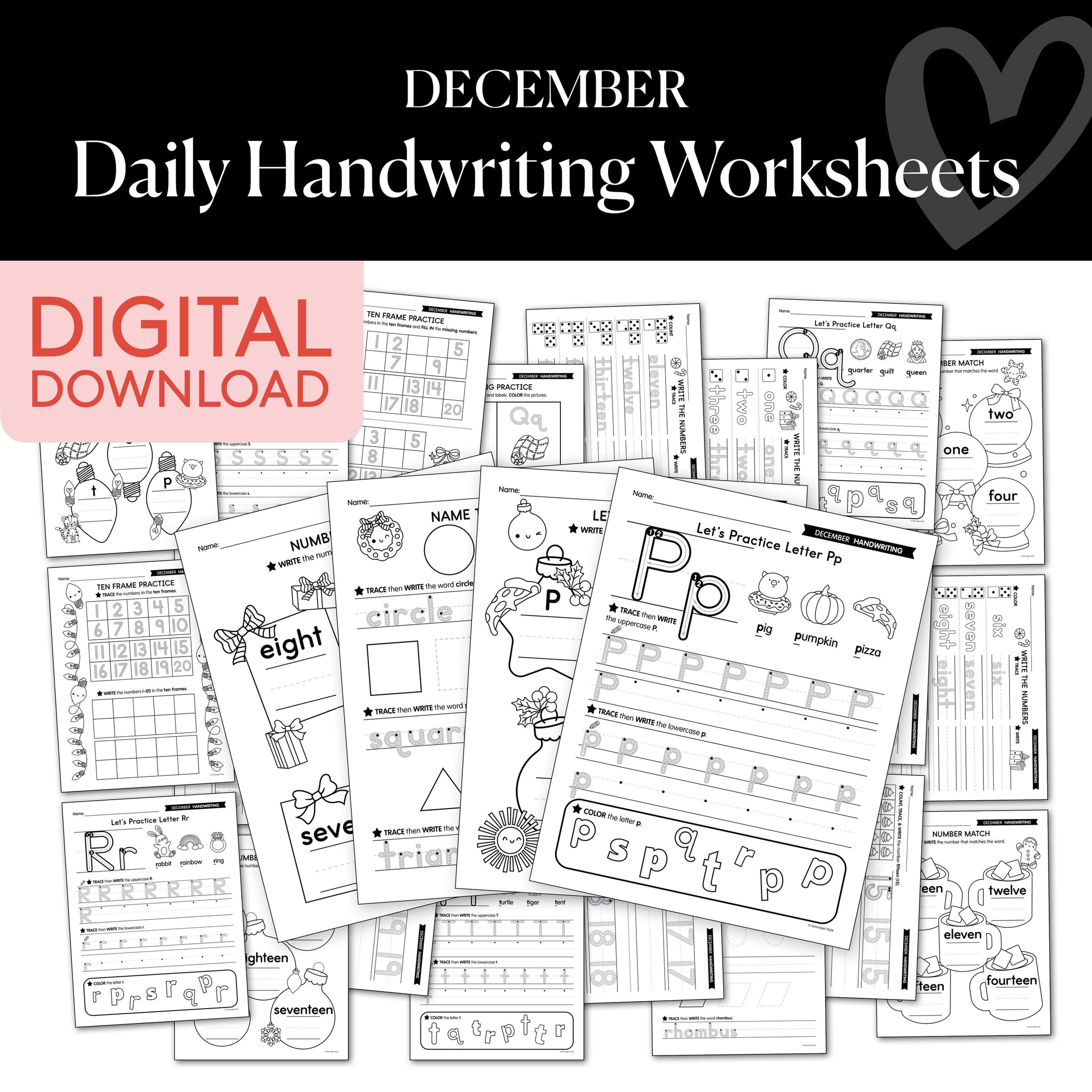 Printable December Daily Handwriting Worksheets