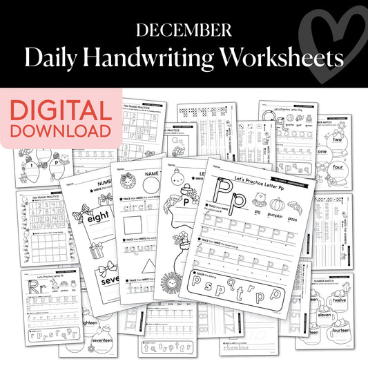 Printable December Daily Handwriting Worksheets