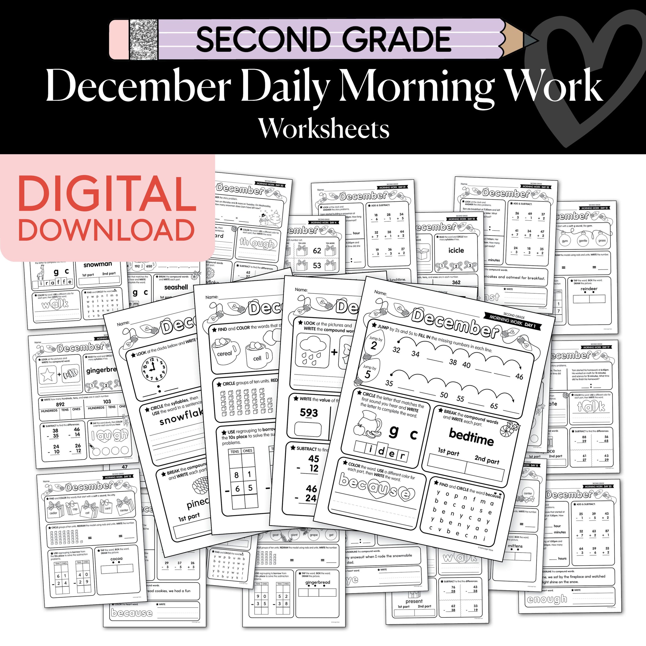 Printable Second Grade December Daily Morning Work