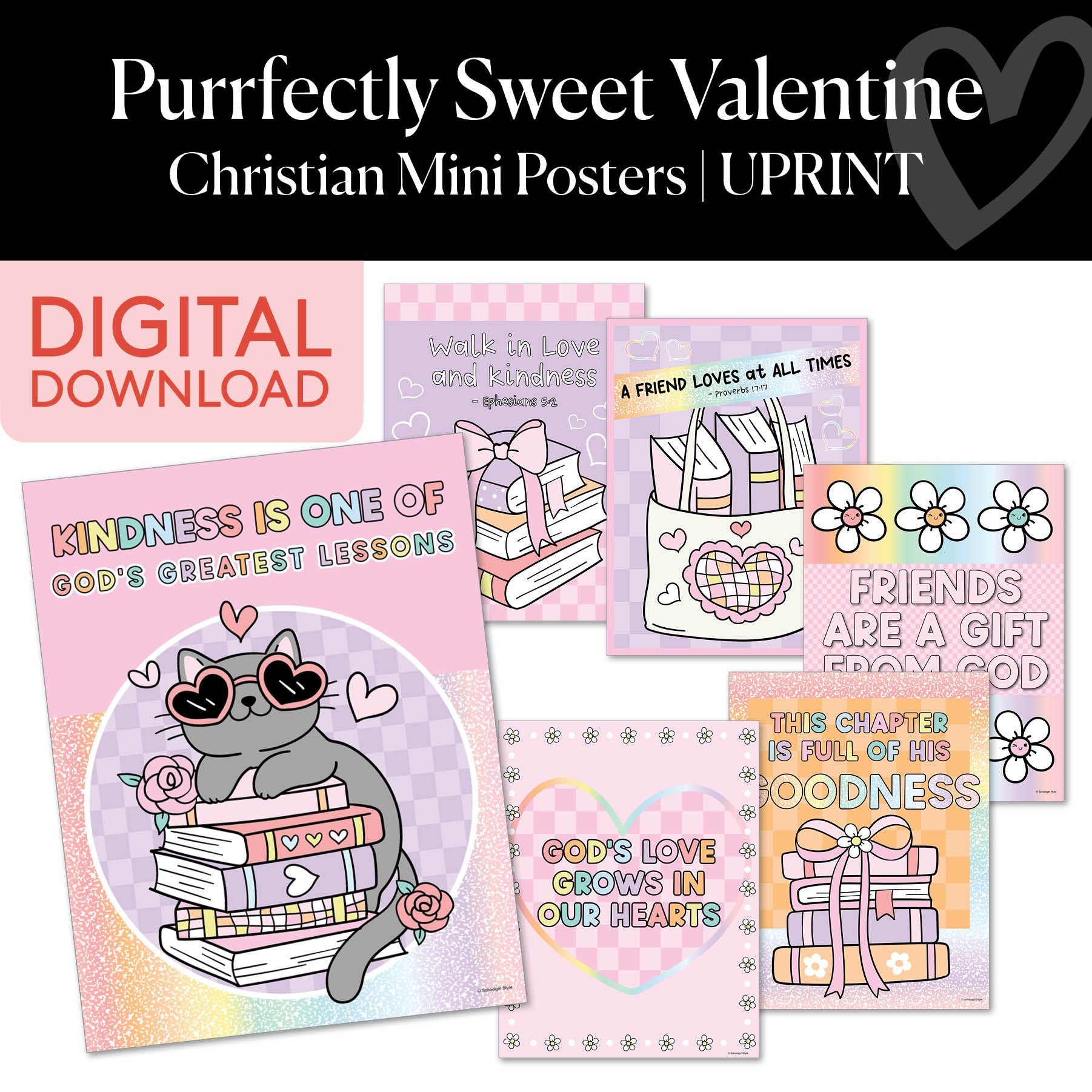 Printable Valentines Christian Mini Posters | Purrfectly Sweet Valentine