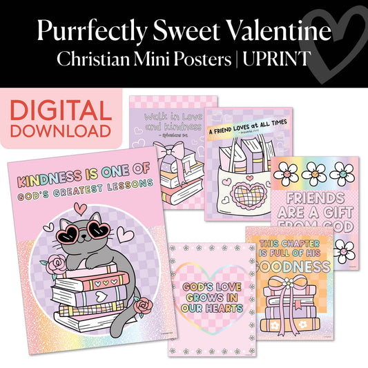 Printable Valentines Christian Mini Posters | Purrfectly Sweet Valentine