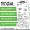 Load image into Gallery viewer, Printable March Mazes and Word Searches
