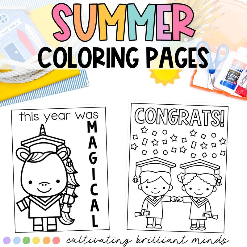 Summer & Graduation Coloring Book | Coloring Pages | May, June | End of the Year