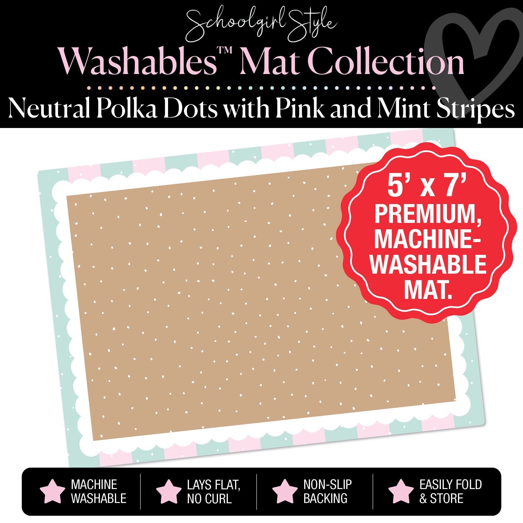 Tiny Dots Banner Backdrop with Mint and Pink Stripe Border Classroom Mat by Schoolgirl Style
