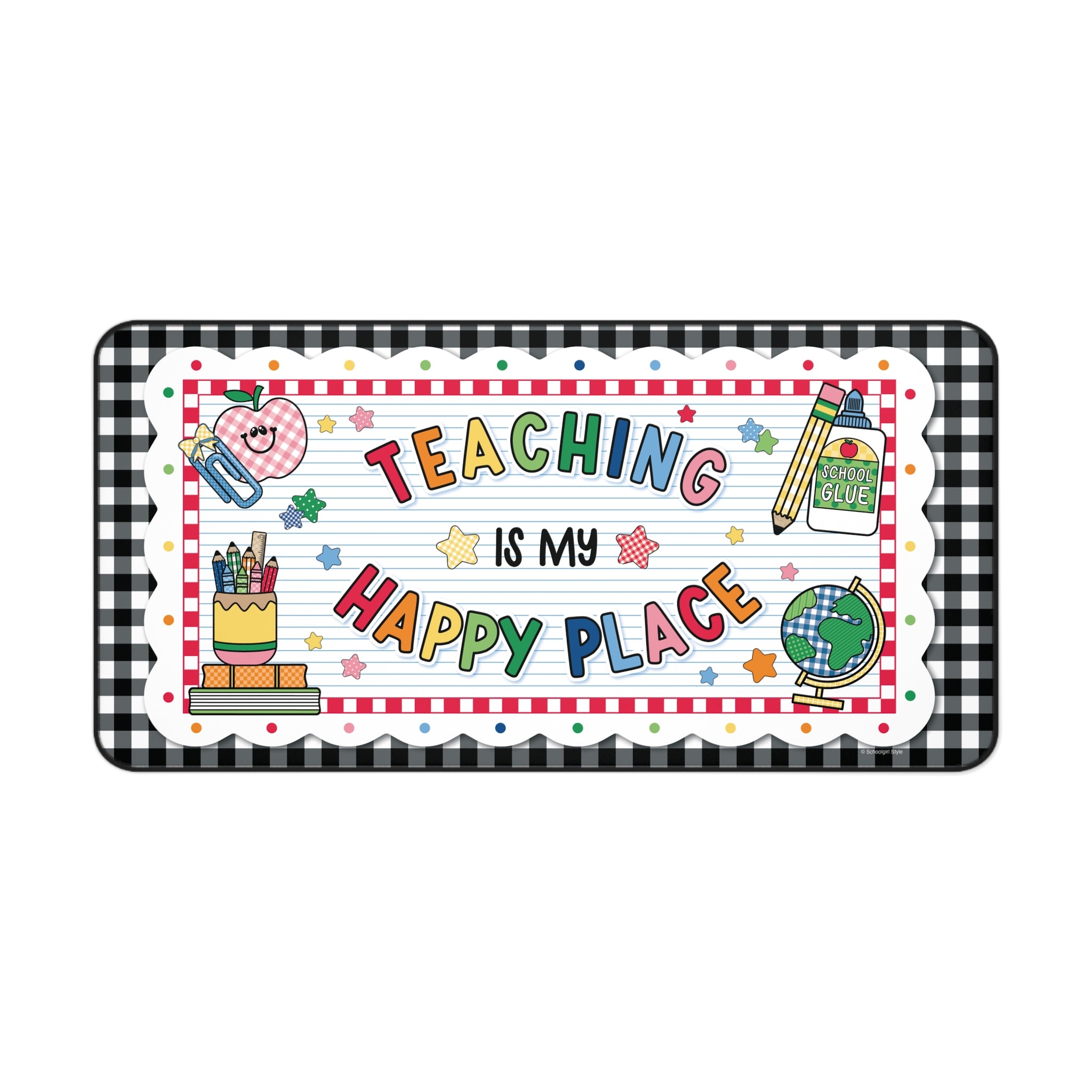 Teaching Is My Happy Place Black Gingham Desk Mat | 90s Teacher