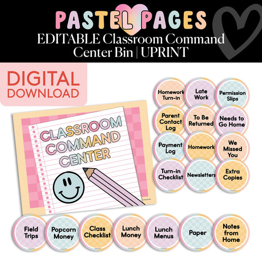 Printable Boho Pastel Command Center Classroom Bin | Pastel Pages