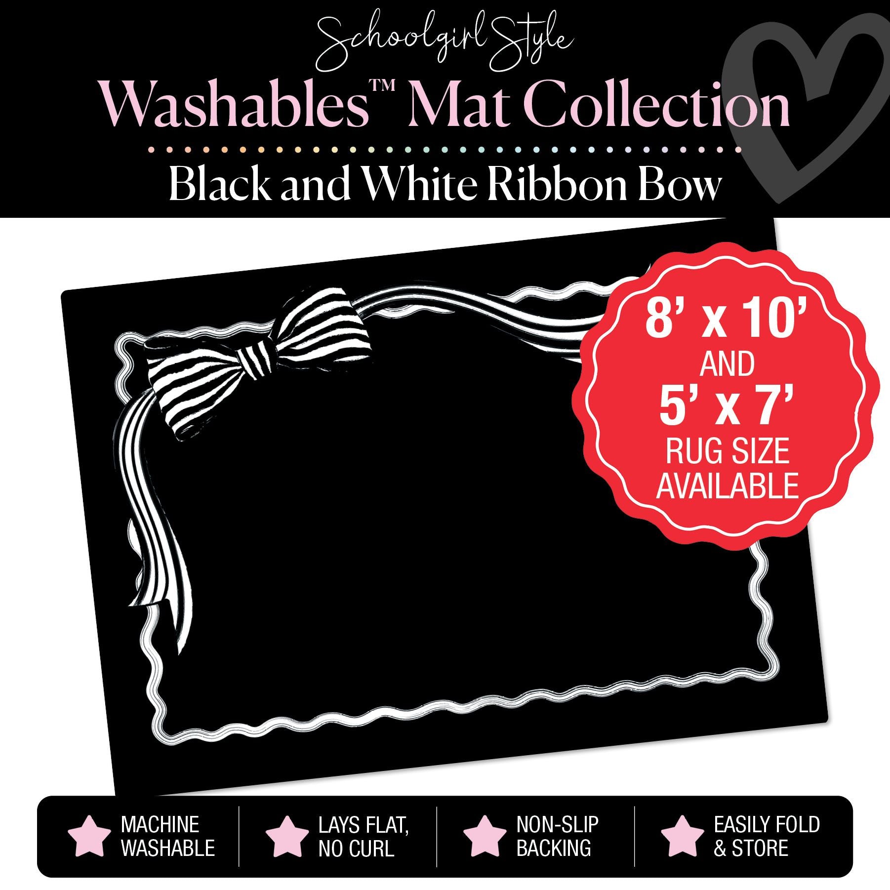 Long Ribbon Black and White Scallop Classroom Mat by Schoolgirl Style