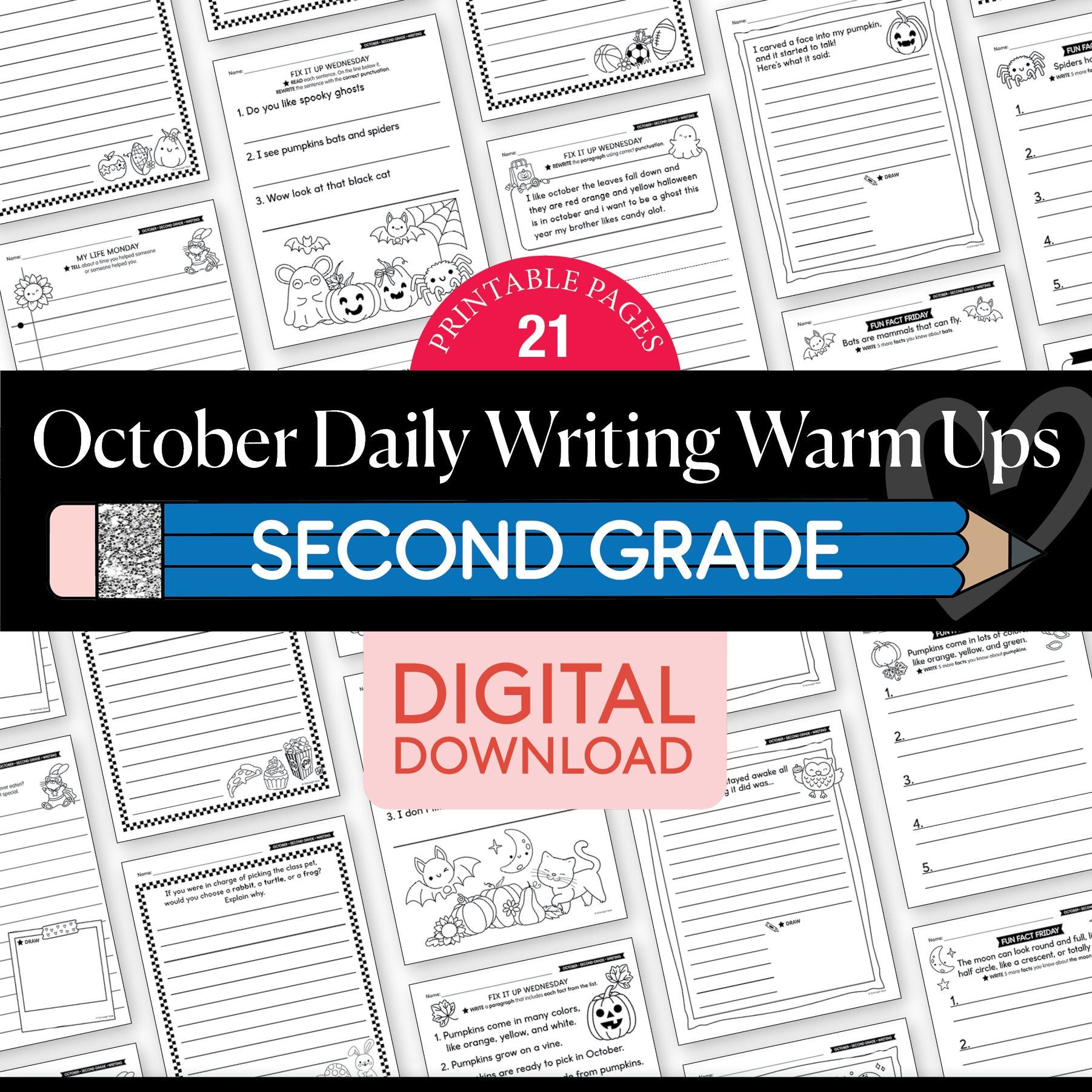 Printable Second Grade October Daily Writing