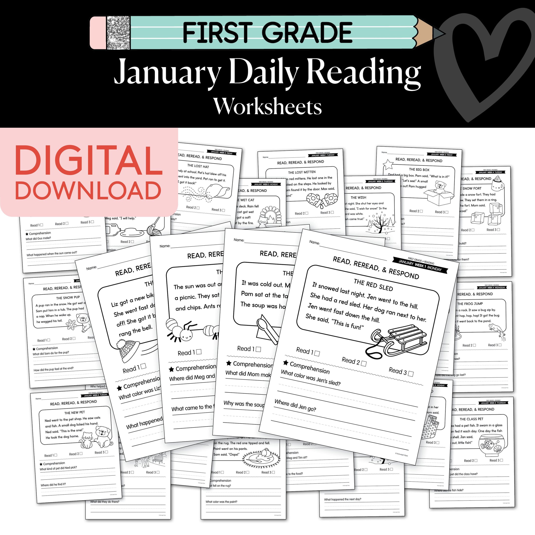 Printable First Grade January Daily Reading