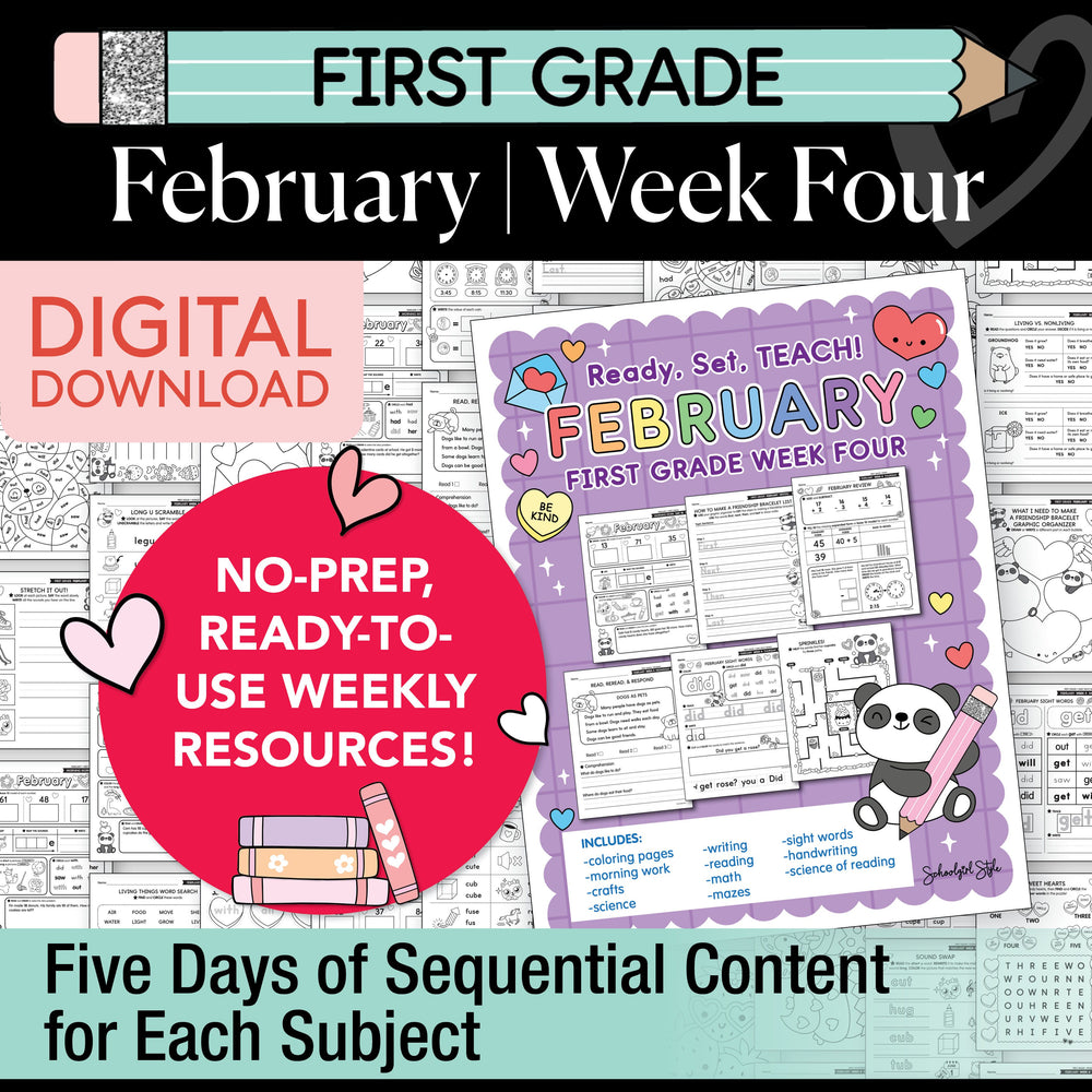 Printable First Grade February Week 4 Resources