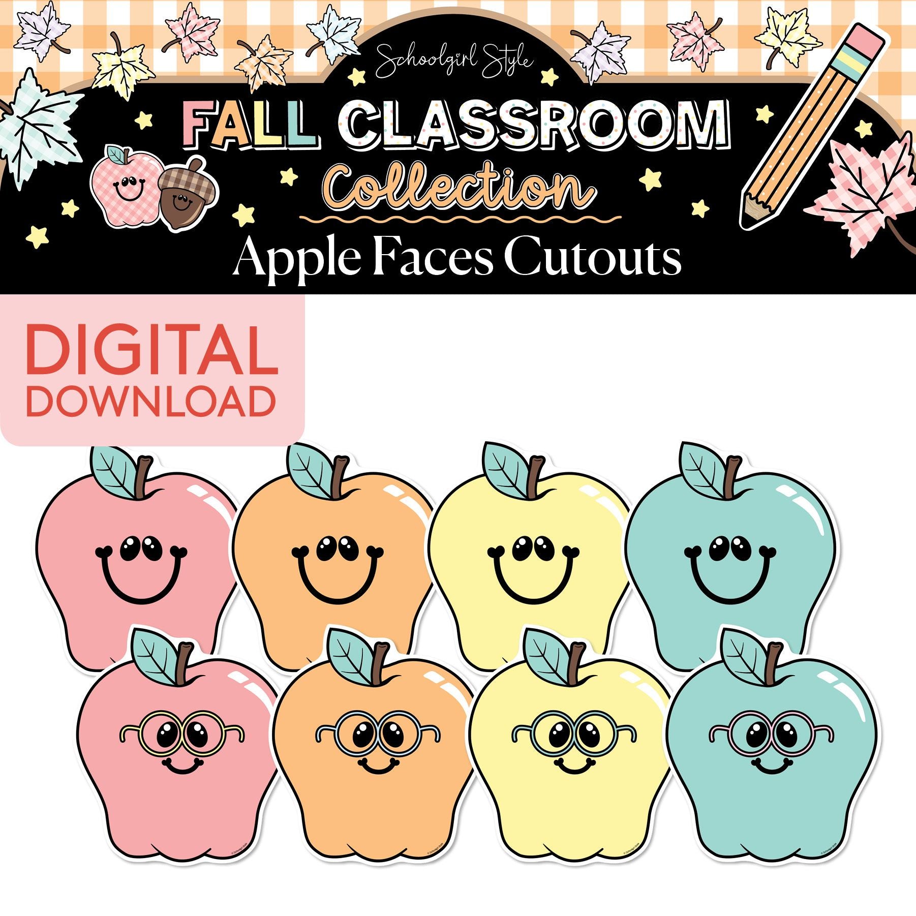 Printable Pastel Fall Apple Faces Cutouts