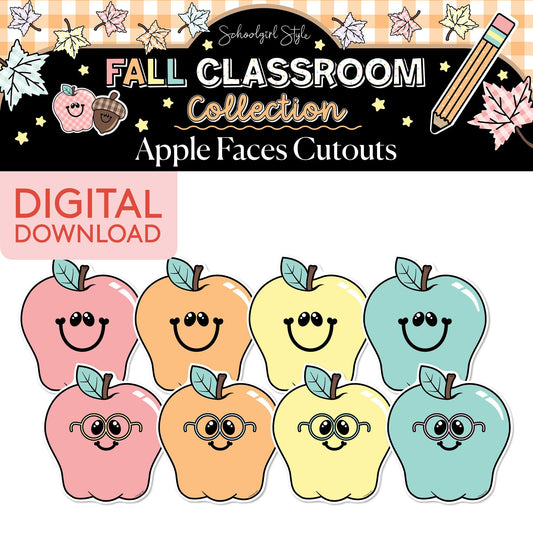 Printable Pastel Fall Apple Faces Cutouts
