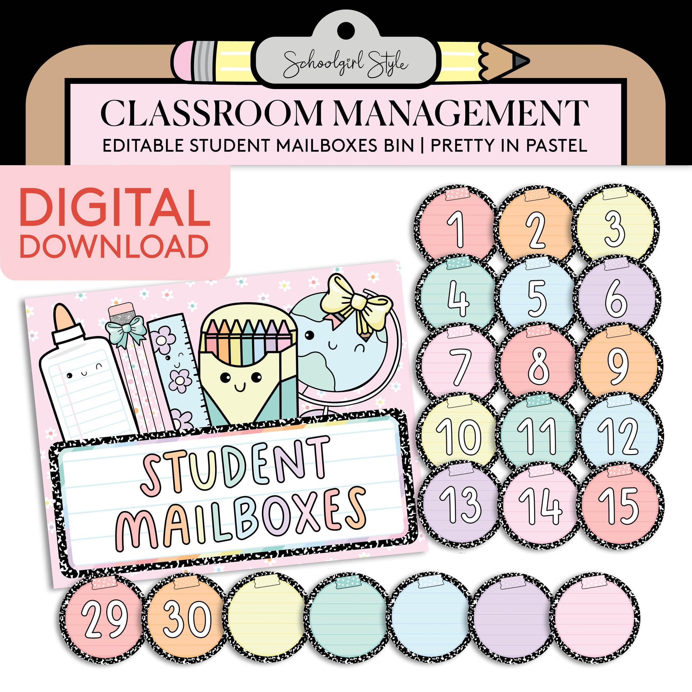 Printable Pastel Student Mailboxes