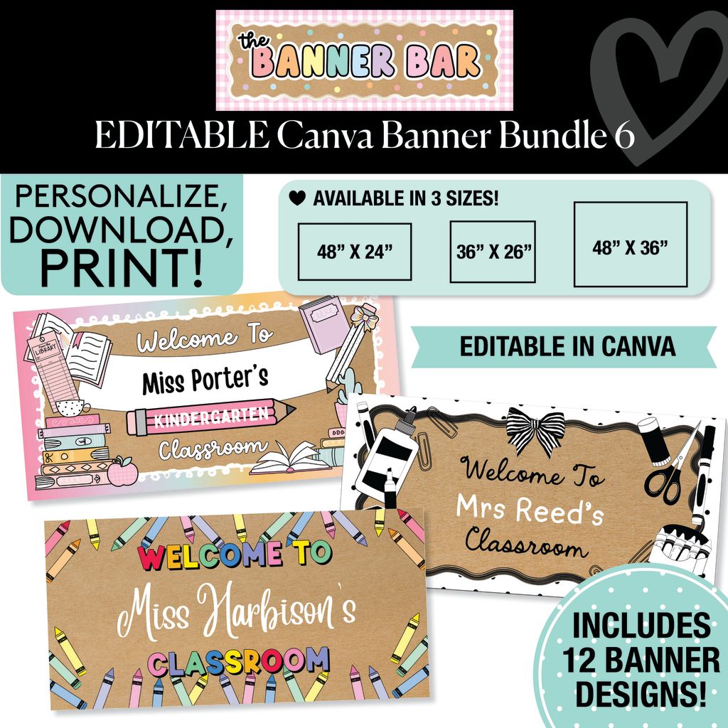 Personalized Editable Canva Kraft Style Banner Bundle 6