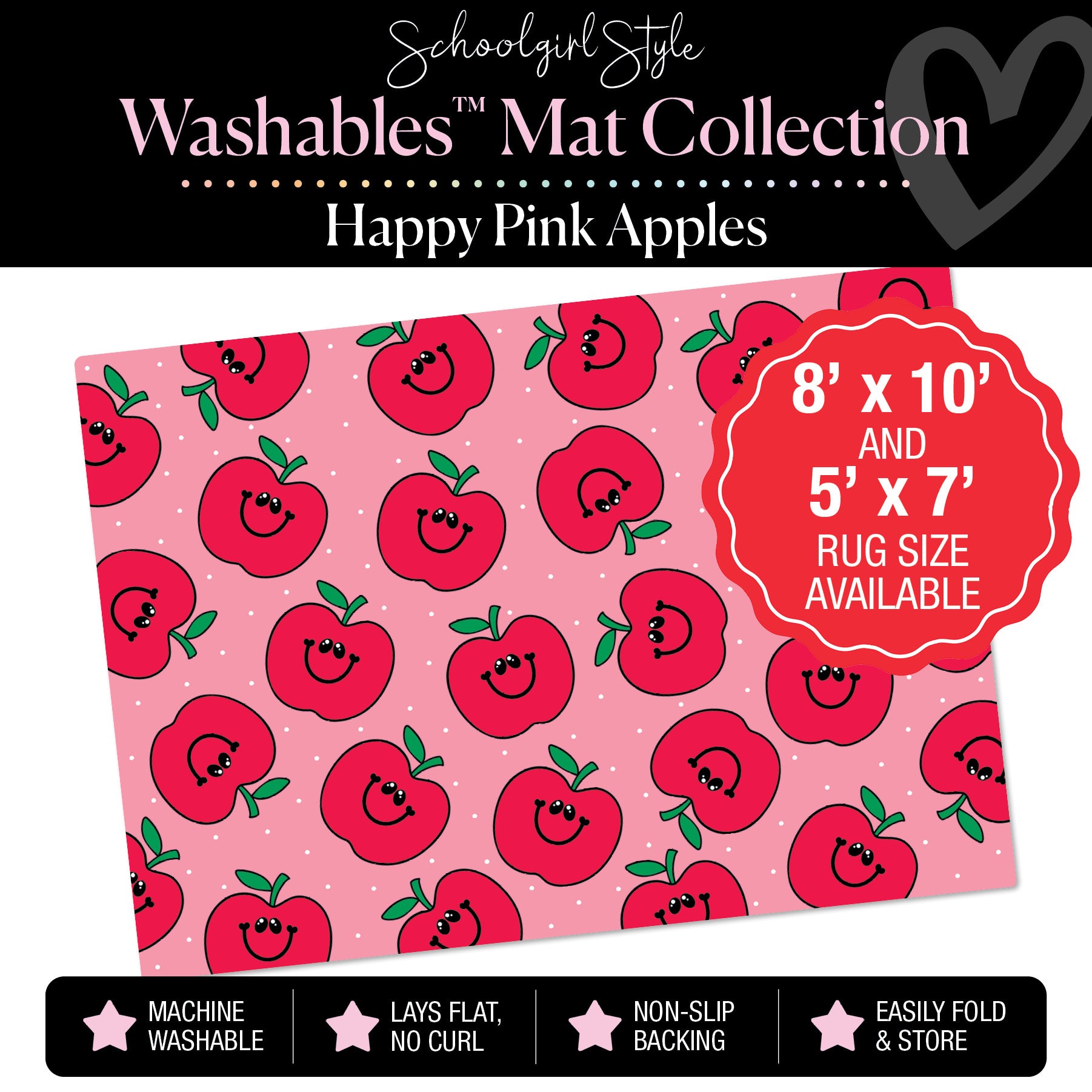 Happy Pink Apples on Pink Background Classroom Mat by Schoolgirl Style