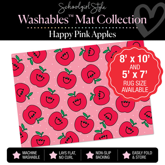 Happy Pink Apples on Pink Background Classroom Mat by Schoolgirl Style