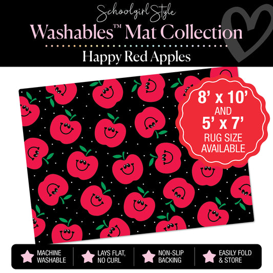 Happy Red Apples on Black Background Classroom Mat by Schoolgirl Style
